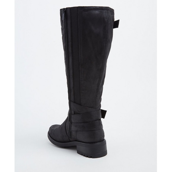 TORRID BOOTS NWT BLACK OIL SUEDE BUCKLE KNEE-HIGH BOOTS - Picture 3 of 14